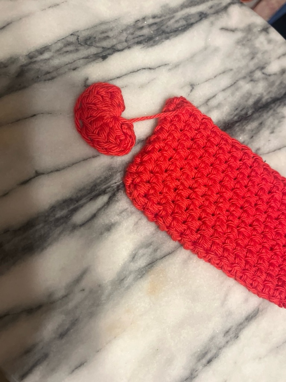 Red Crochet Kids Accessories Pouch with Heart Charm
